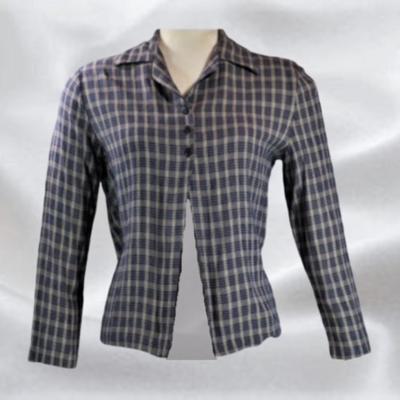 RIS Petite Blue Checkered Crop Top in Size Medium - Picture 1 of 4